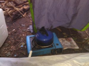 A Picture of a campstove and kettle outside Li Jean-Luc Harris's tent while he was homeless  How I become homeless aged 18 and addicted to drugs. IMG 0044 300x225