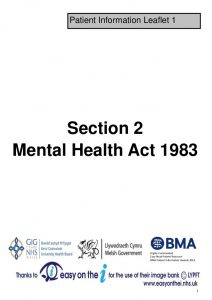 Section 2 Leaflet  Sectioned under the mental health act aged 18. At Kent and Medway adolescence hospital, Staplehurst Kent Section 2 Leaflet 212x300